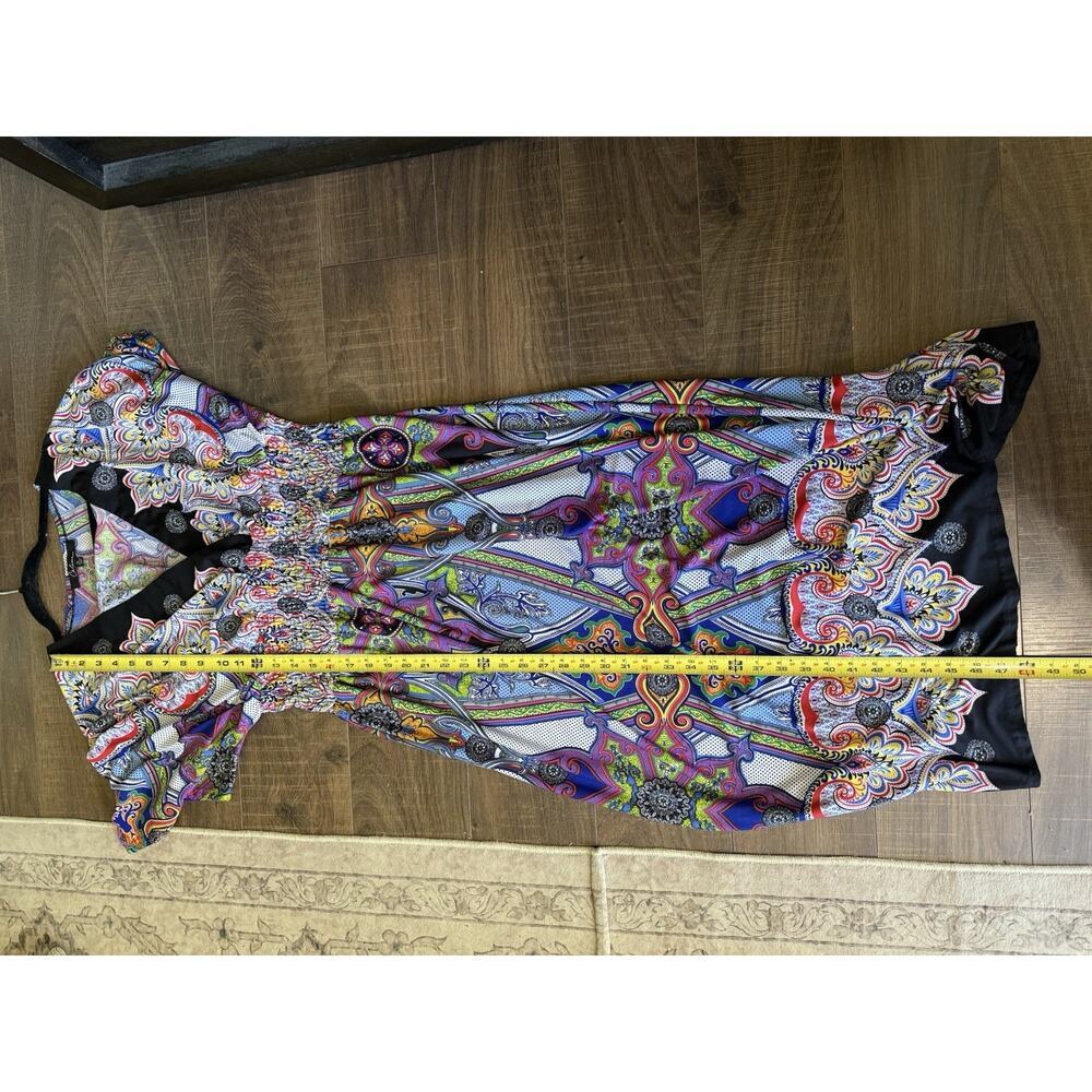 Calessa Women Dress Printed V-Neck Smocked Waist Midi Lounge Colorful Sz X-Large - Picture 4 of 6